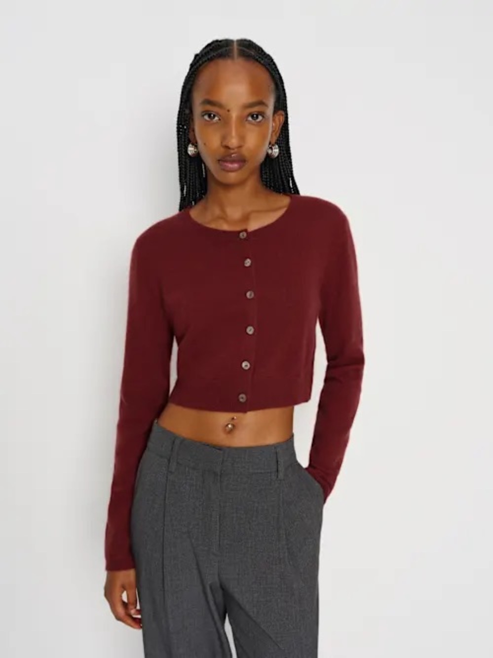 Reformation Janie Cashmere Crew Cardigan in Chianti Red